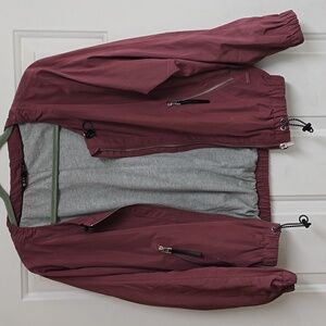 Athleta Chill Bomber Jacket Burgundy Zip-Up Jacket with Drawstring